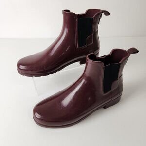 Hunter Boots Womens 8 Cherry Brandy Red Refined Gloss Slim Fit Chelsea Rain